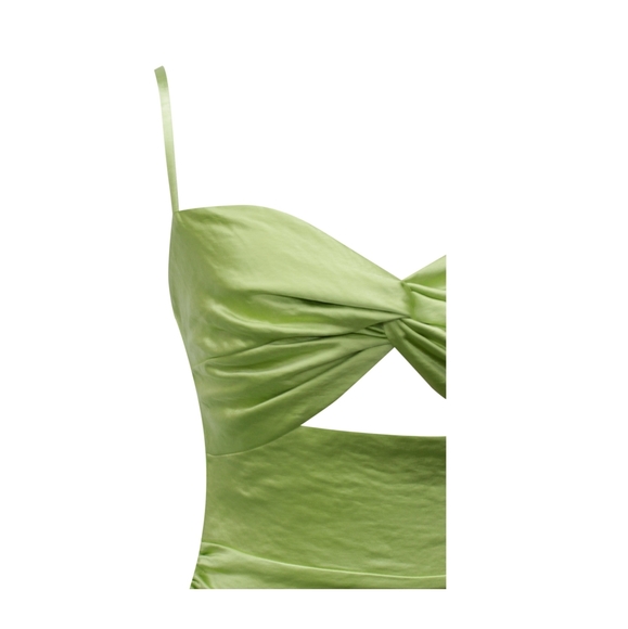 💚 Keira Olive Twist Front Side Slit Satin Dress 💚 - Picture 12 of 15